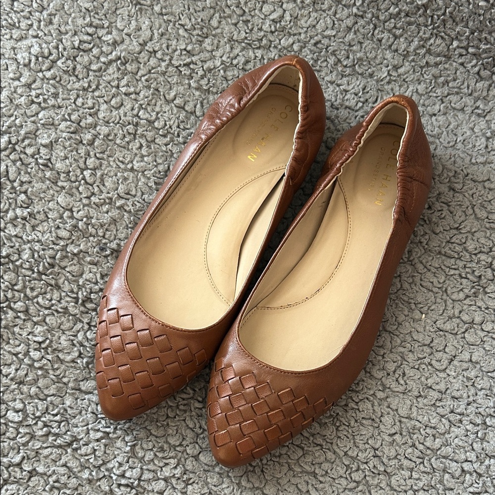 Cole Haan Brown Woven Leather Flats